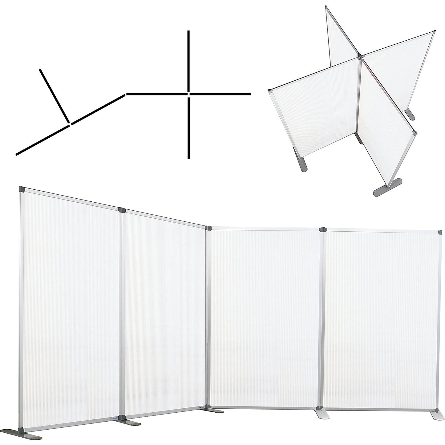 Modular partition, transparent, HxWxD 1850 x 1250 x 500 mm, aluminium frame, with feet.