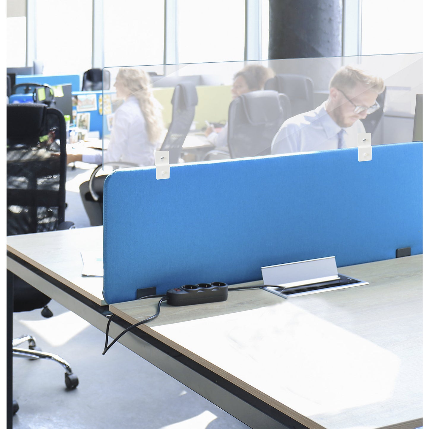 Hygiene protection panel for desk partitions, HxWxD 300 x 1600 x 5 mm, transparent.