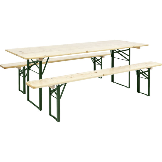 Beer bench set, 1 table, 2 benches, natural.