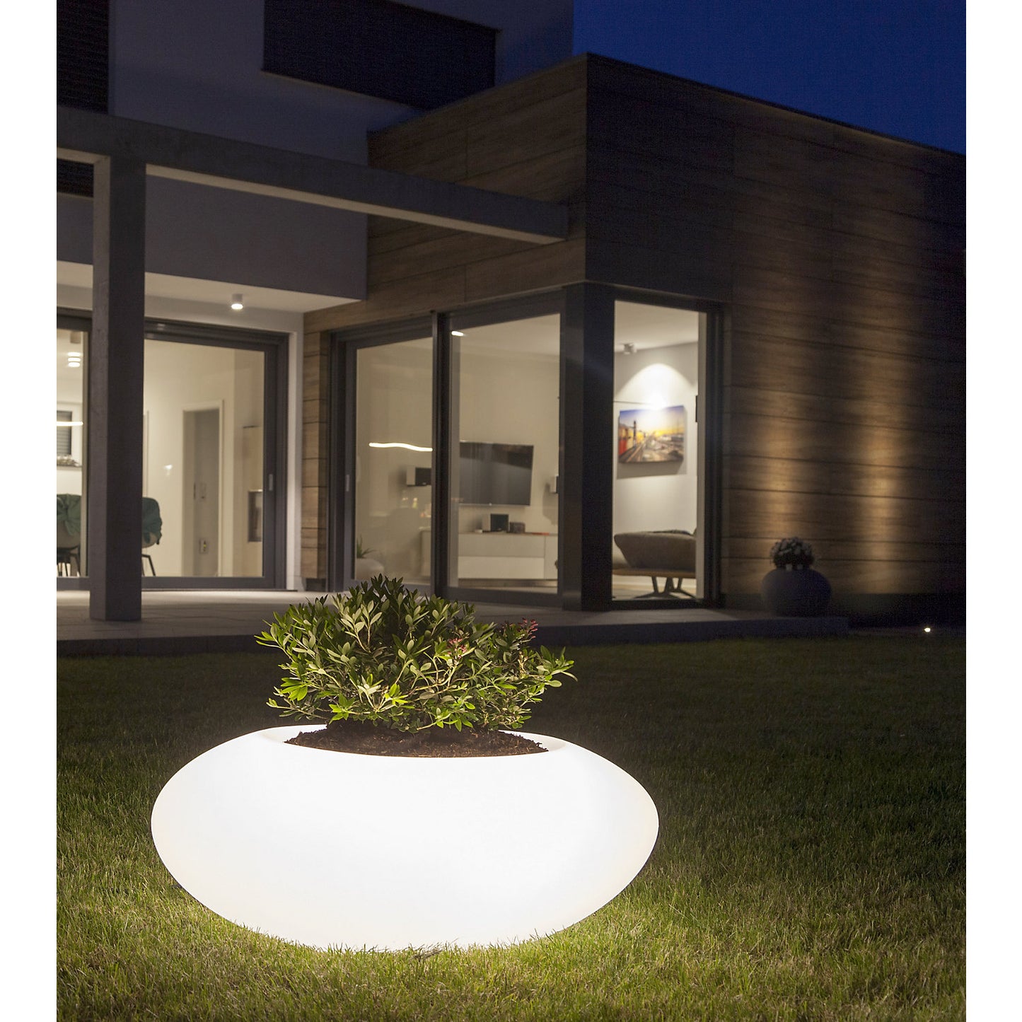 Plant container, STORUS VI, HxWxD 300 x 825 x 520 mm, translucent, RGB+CCT illuminated.