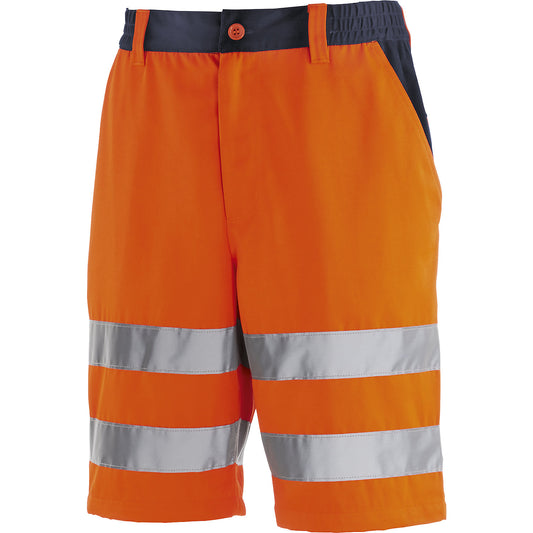 High-visibility shorts, luminous orange / navy, size 46.