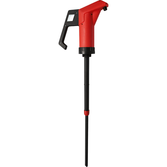 Canister/drum hand pump, for alkaline solutions, red, 0.3 l/stroke.