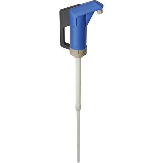 Canister/drum hand pump, for food, blue, 0.3 l/stroke.