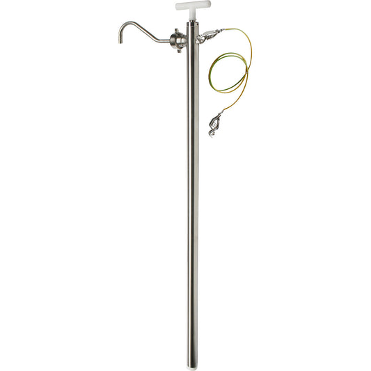 Stainless steel hand pump, for solvents, foodstuffs, 1000 mm, 0.3 - 0.6 l/stroke.