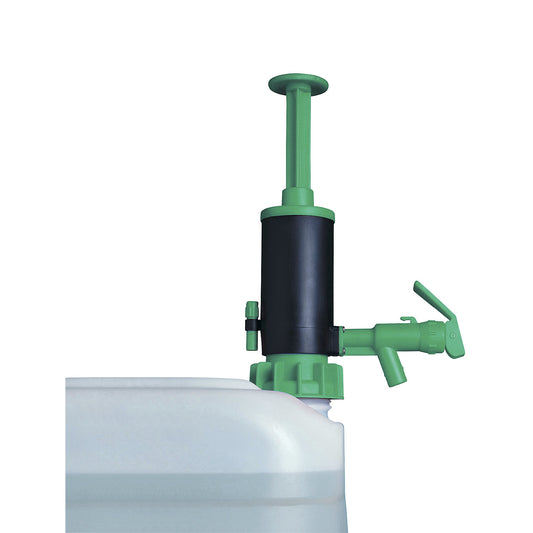 Canister/drum hand metering pump, for acids, green, 20 l/min.