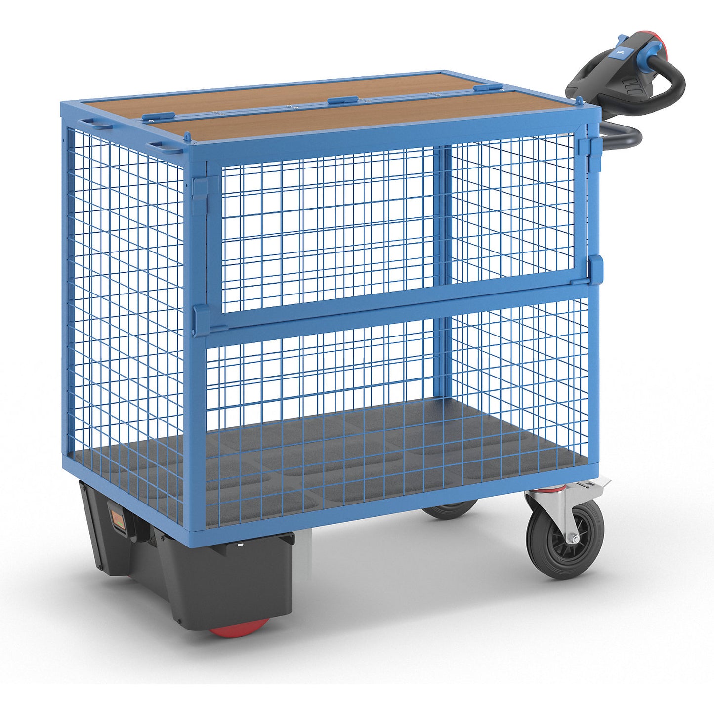 Box truck with electric drive, panels made of steel mesh, with lid, LxWxH 1430 x 730 x 1200 mm.