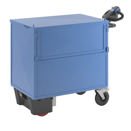 Box truck with electric drive, panels made of sheet steel, with lid, LxWxH 1430 x 750 x 1200 mm.