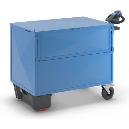 Box truck with electric drive, panels made of sheet steel, with lid, LxWxH 1630 x 850 x 1200 mm.