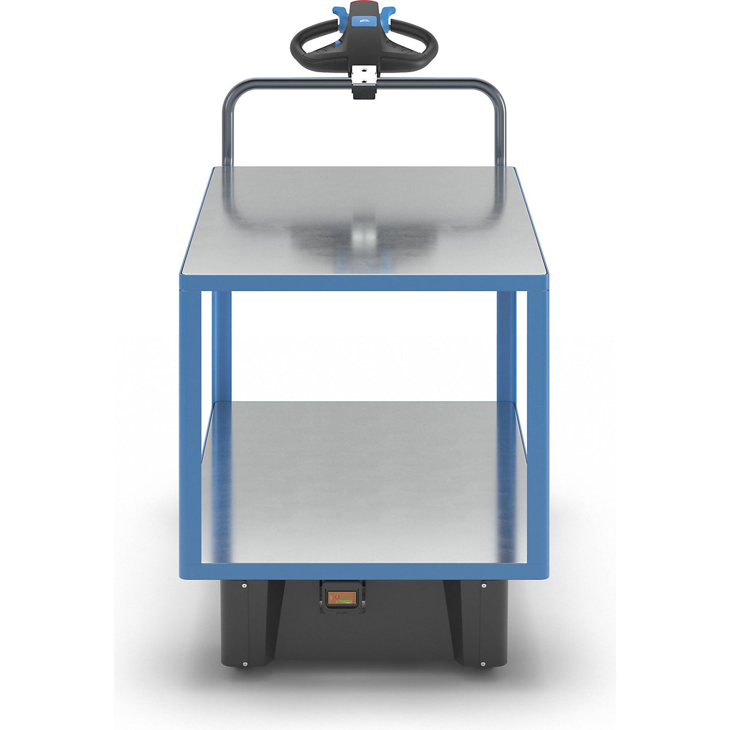 Assembly trolley with electric drive, 2 zinc plated shelves, LxWxH 1670 x 800 x 1300 mm, blue.