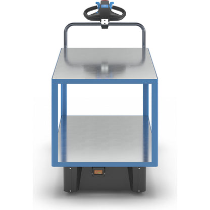 Assembly trolley with electric drive, 2 zinc plated shelves, LxWxH 1670 x 800 x 1300 mm, blue.