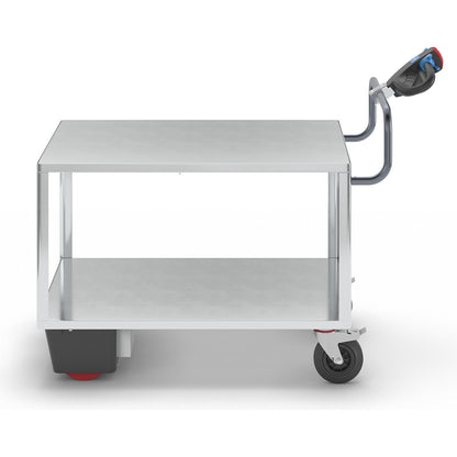 Assembly trolley with electric drive, 2 zinc plated shelves, LxWxH 1670 x 800 x 1300 mm, zinc plated.