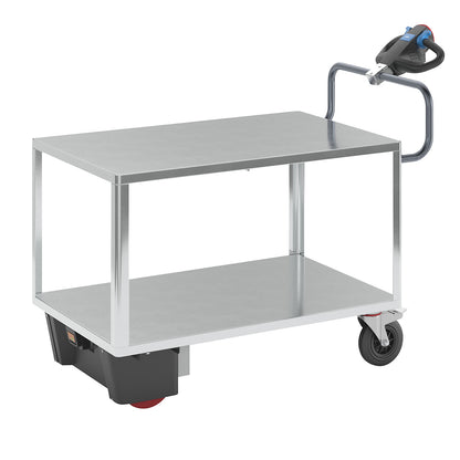 Assembly trolley with electric drive, 2 zinc plated shelves, LxWxH 1670 x 800 x 1300 mm, zinc plated.