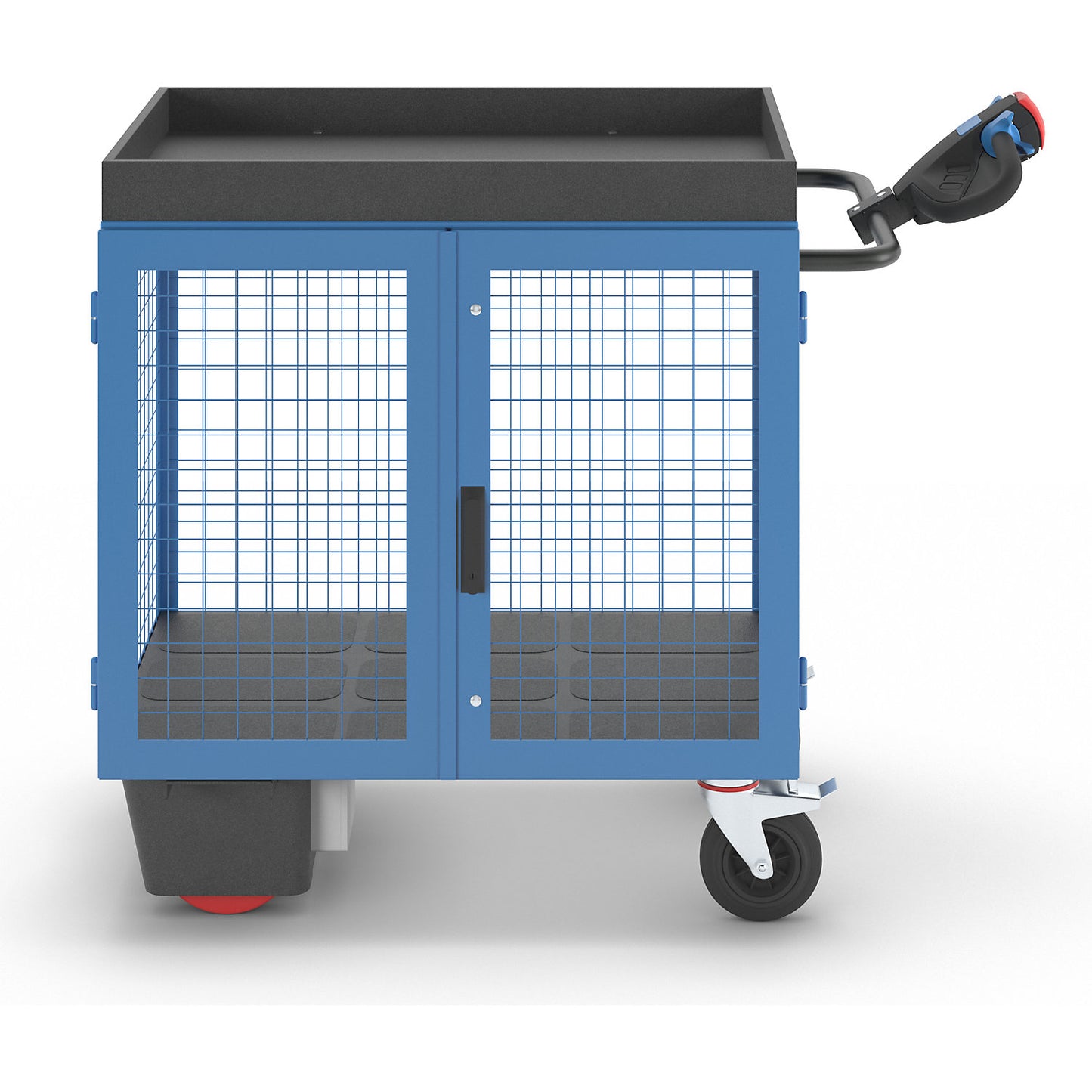 Cupboard trolley with electric drive, wire mesh with doors, LxWxH 1460 x 750 x 1200 mm.
