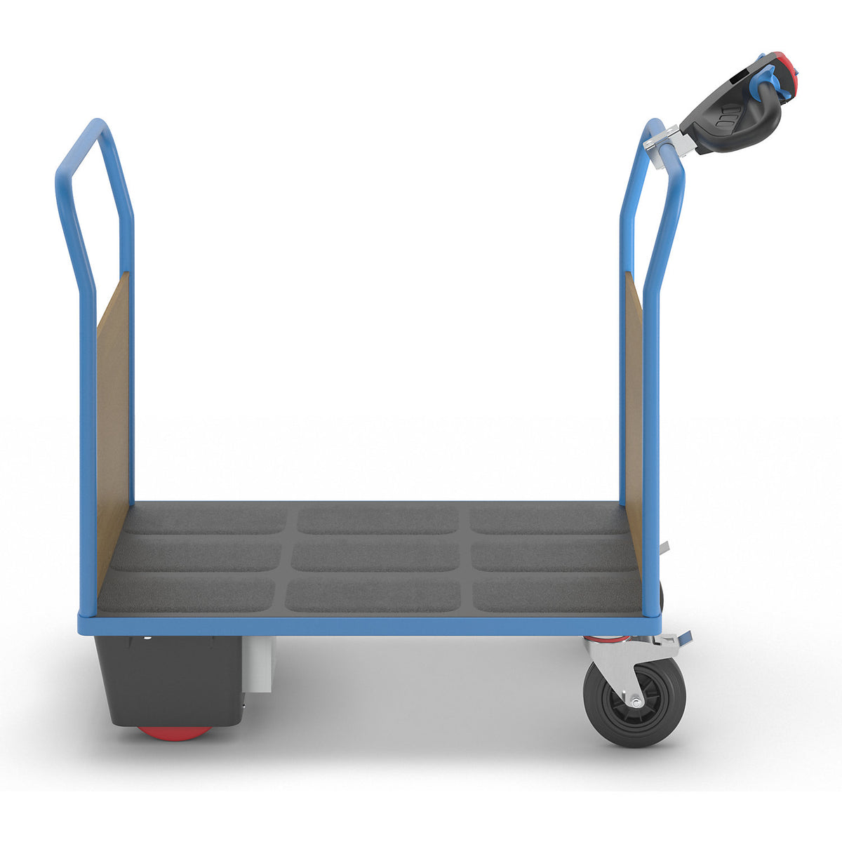 Platform truck with electric drive, 2 MDF end panels, LxWxH 1420 x 700 x 1300 mm.