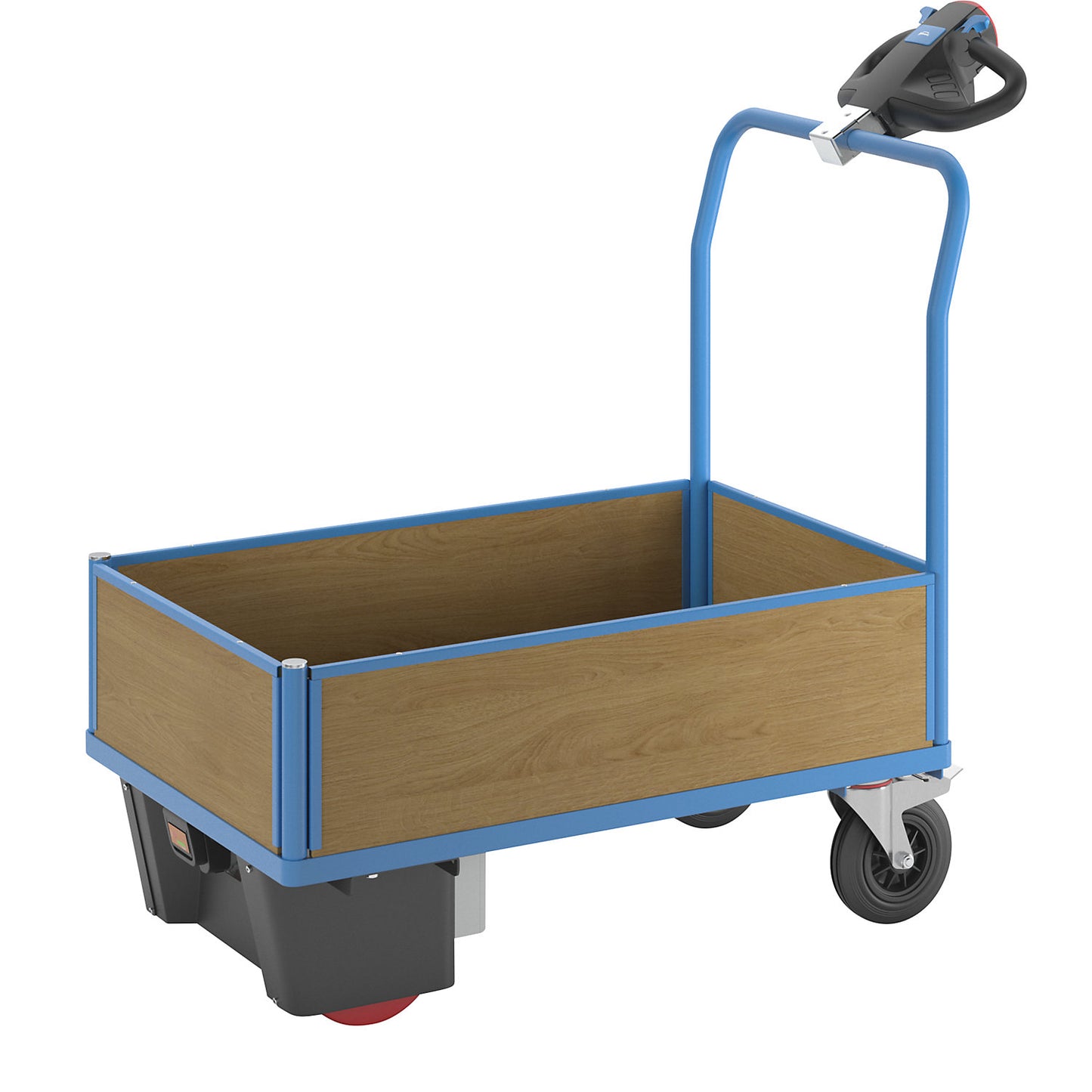 Platform truck with electric drive, 4 half height MDF panels, LxWxH 1370 x 700 x 1300 mm.