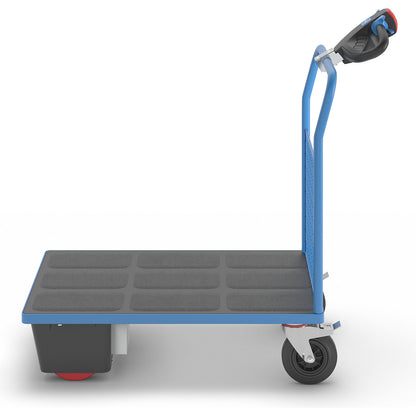 Platform truck with electric drive, 1 mesh end panel, LxWxH 1370 x 700 x 1300 mm.