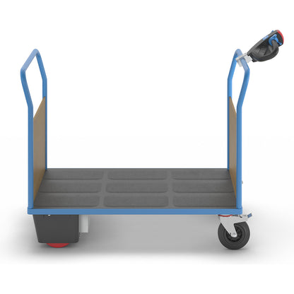 Platform truck with electric drive, 2 MDF end panels, LxWxH 1620 x 800 x 1300 mm.