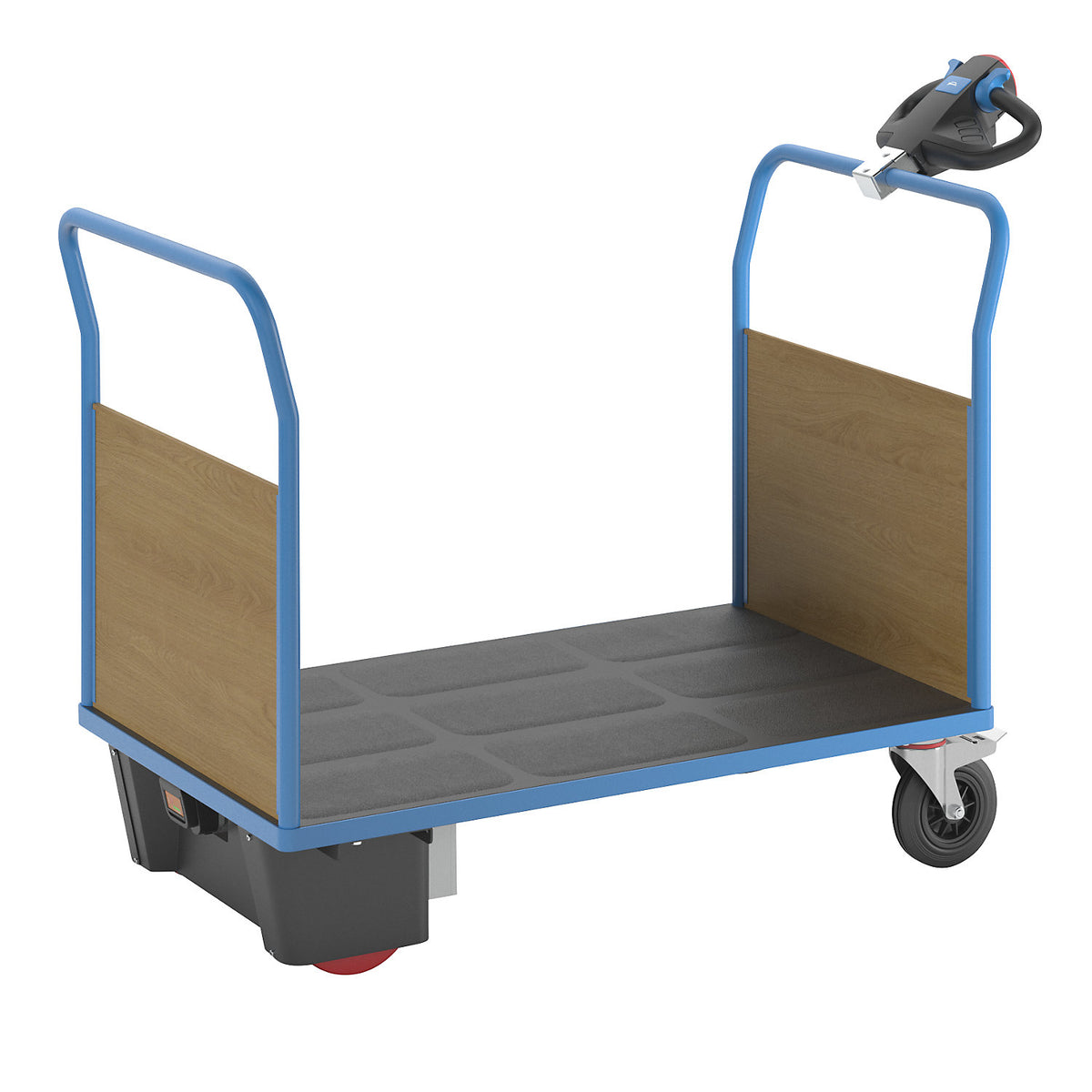 Platform truck with electric drive, 2 MDF end panels, LxWxH 1620 x 800 x 1300 mm.
