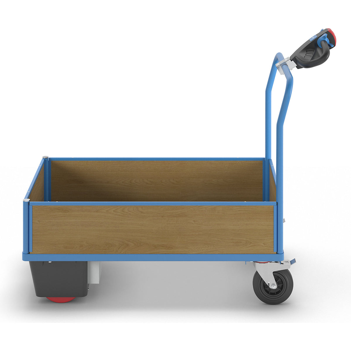 Platform truck with electric drive, 4 half height MDF panels, LxWxH 1570 x 800 x 1300 mm.