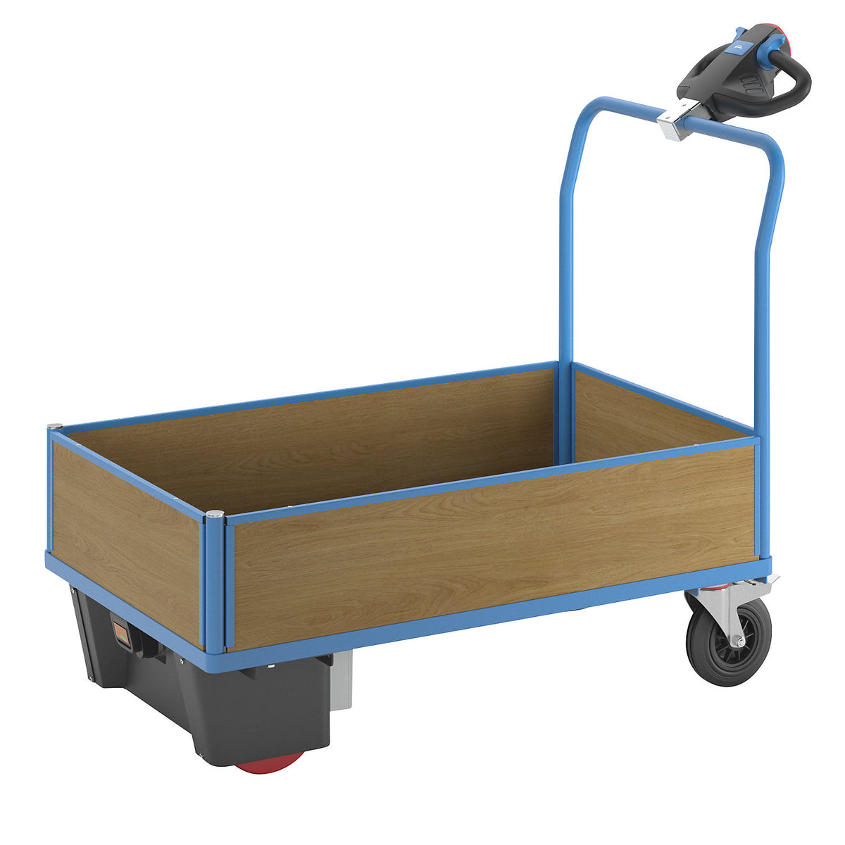 Platform truck with electric drive, 4 half height MDF panels, LxWxH 1570 x 800 x 1300 mm.