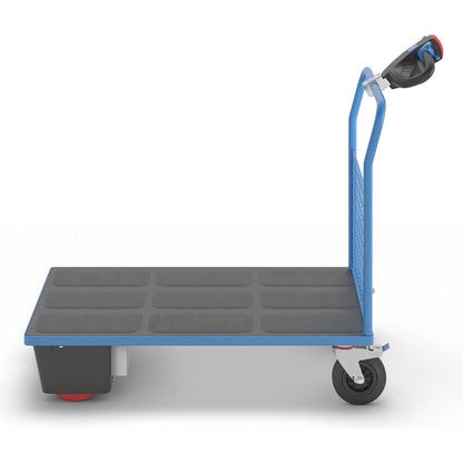 Platform truck with electric drive, 1 mesh end panel, LxWxH 1570 x 800 x 1300 mm.