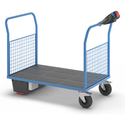 Platform truck with electric drive, 2 mesh end panels, LxWxH 1620 x 800 x 1300 mm.