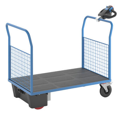 Platform truck with electric drive, 2 mesh end panels, LxWxH 1620 x 800 x 1300 mm.