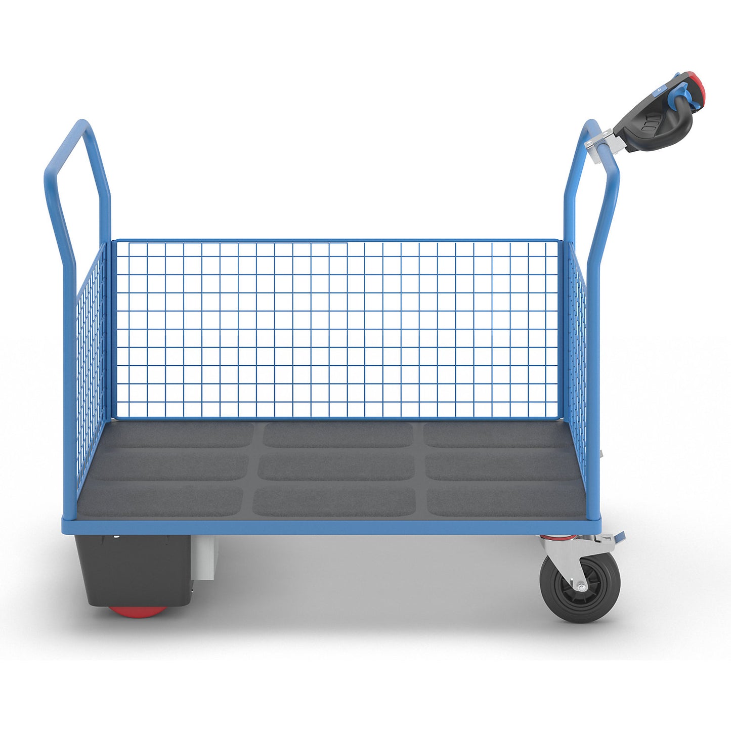 Platform truck with electric drive, 3 high mesh panels, LxWxH 1620 x 800 x 1300 mm.