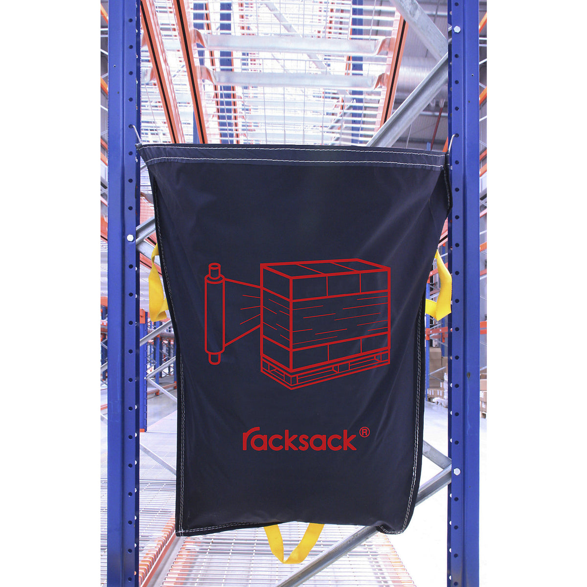 Racksack®, capacity 160 l, blue, stretch-wrap symbol.