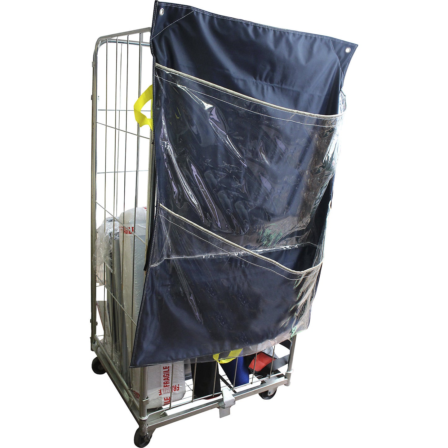 Racksack® for roll containers, with 2 pockets, blue/transparent.