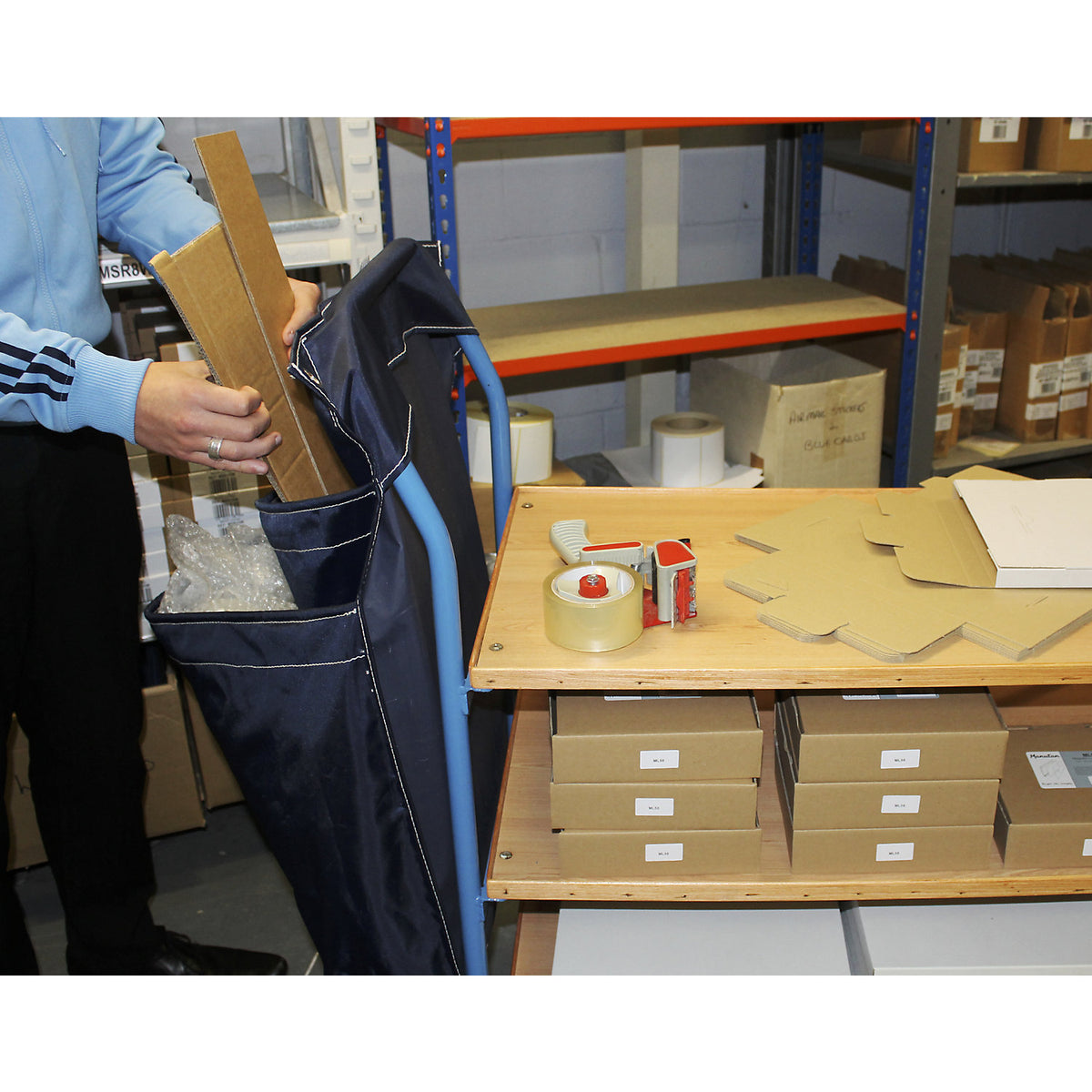 Racksack® for platform trolleys, blue, with 2 pockets.