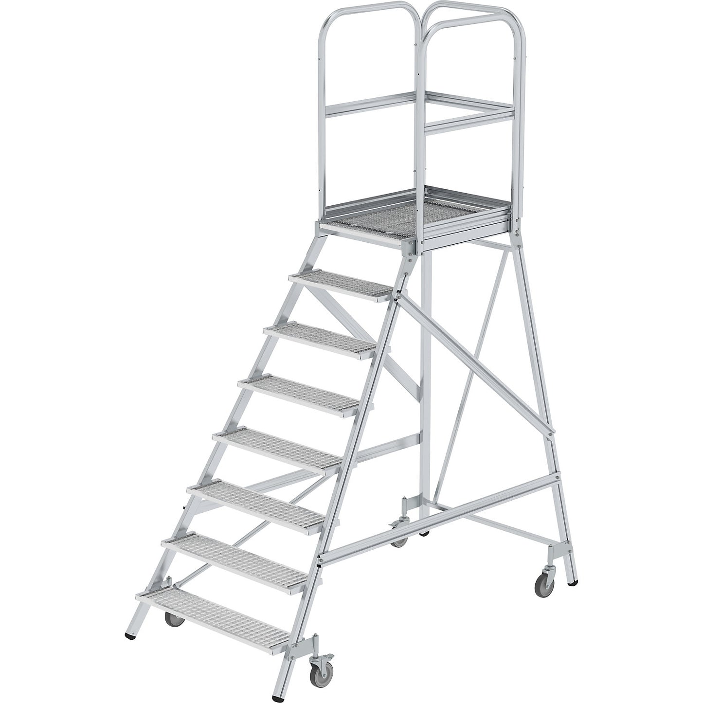 Platform steps with single sided access, platform and steps made of expanded steel mesh, 8 steps incl. platform.