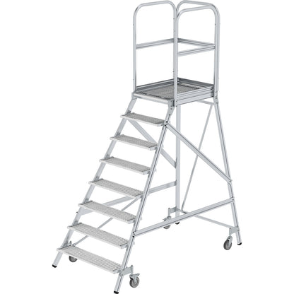 Platform steps with single sided access, platform and steps made of expanded steel mesh, 8 steps incl. platform.