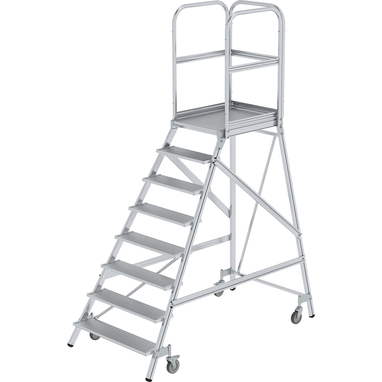 Platform steps with single sided access, platform and steps made of light alloy, 8 steps incl. platform.