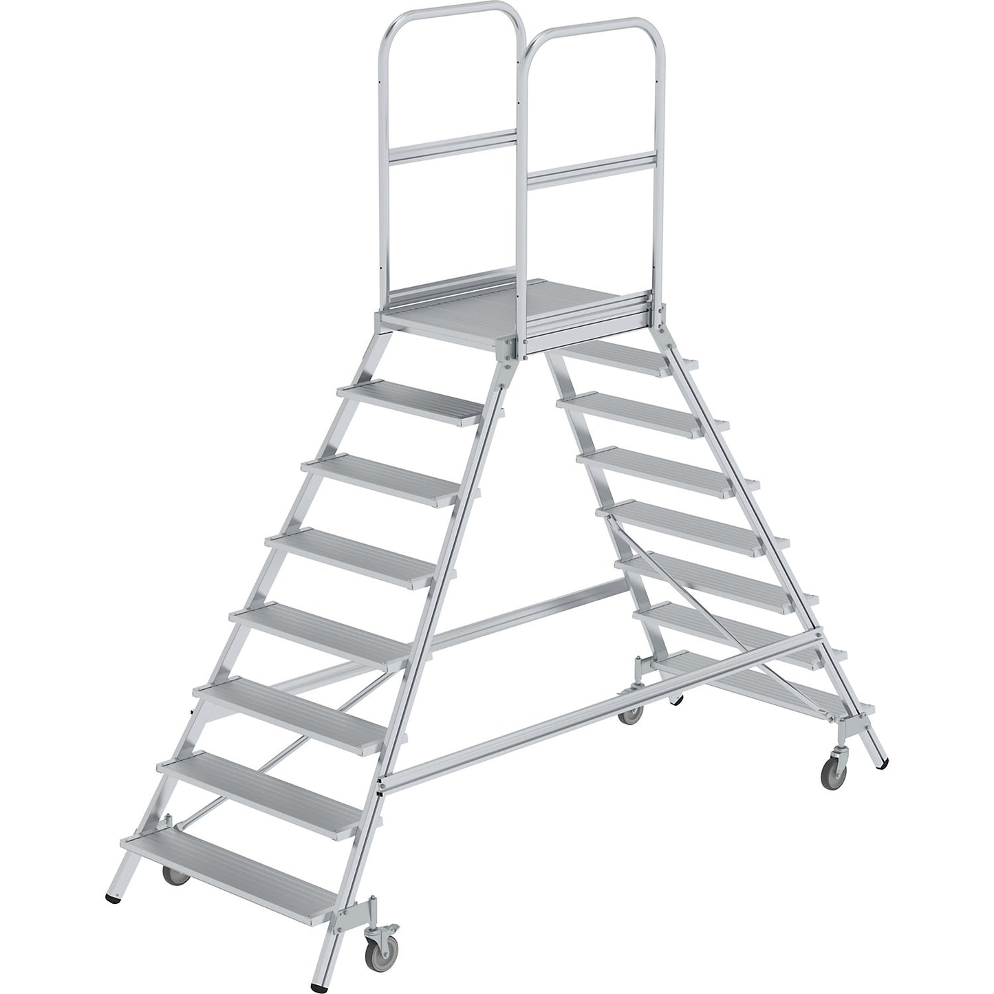 Platform steps with double sided access, platform and steps made of light alloy, 2 x 8 steps incl. platform.
