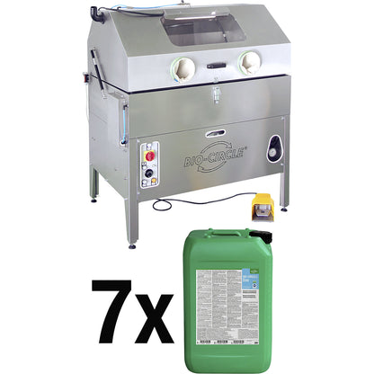 HP VIGO parts washer, set with 7 x 20 l industrial cleaner, max. load capacity 150 kg.