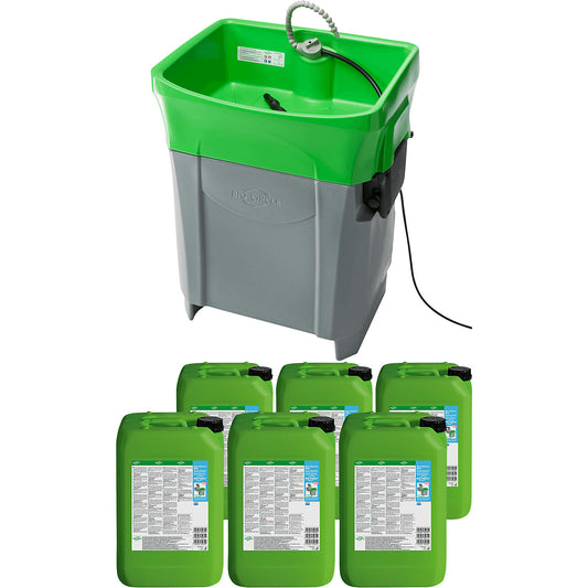 GT COMPACT parts washer, set with 6 x 20 l industrial cleaner, working WxD 700 x 480 mm.