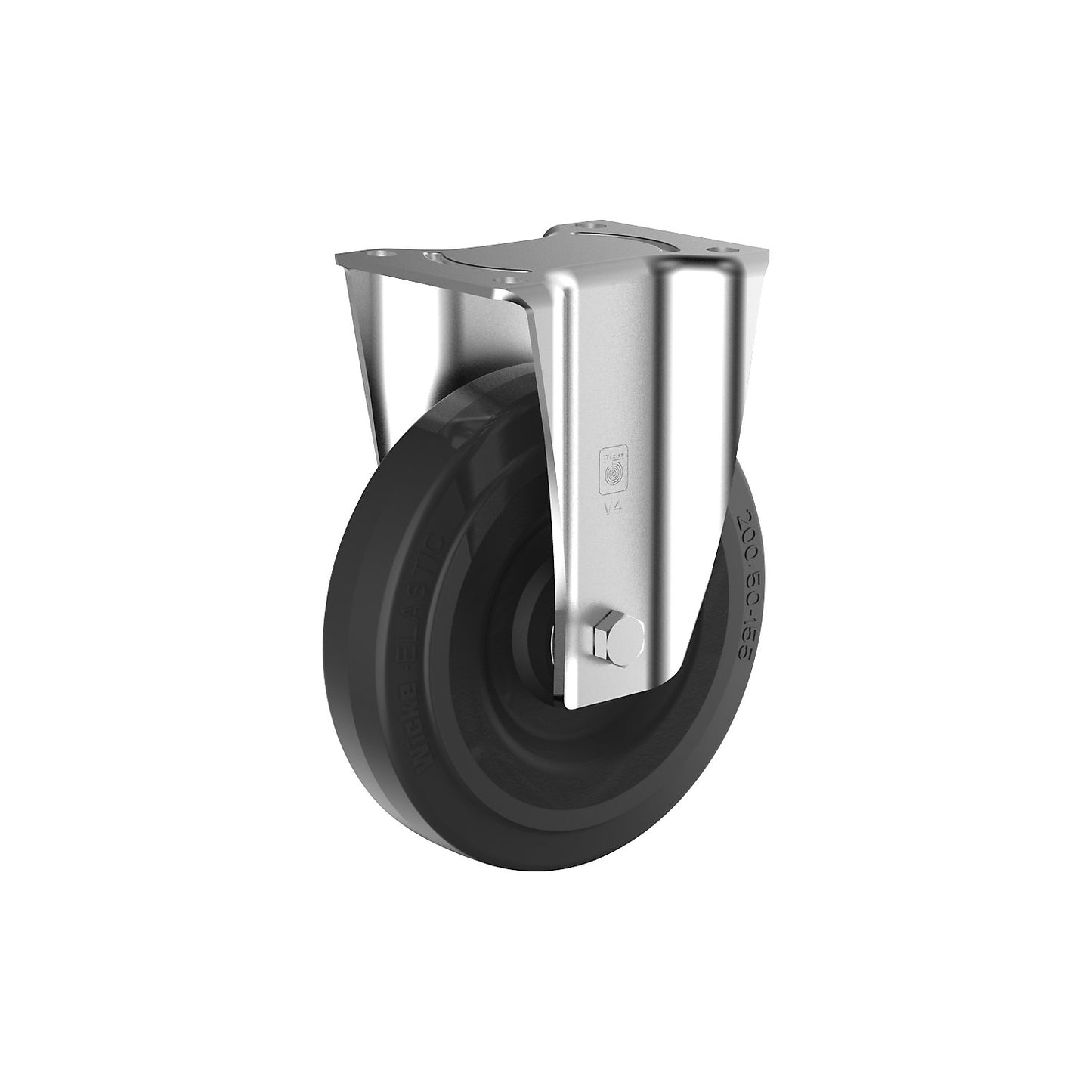 Elastic solid rubber wheel on steel rim, wheel Ø x width 160 x 50 mm, fixed castor.