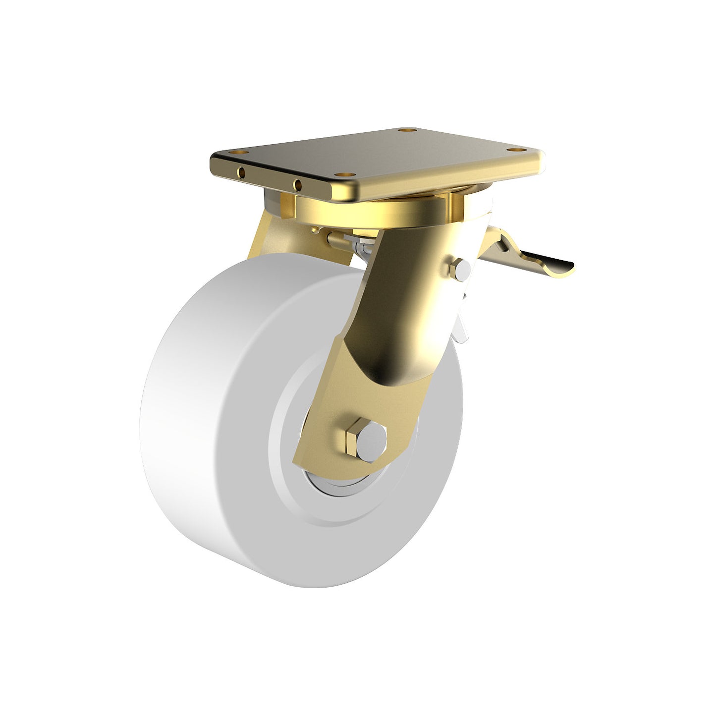 Nylon wheel, steel housing, welded, wheel Ø x width 100 x 55 mm, swivel castor with double stop.