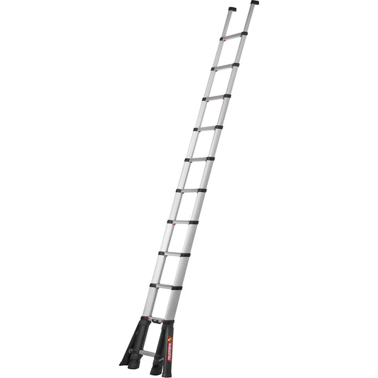 PRIME LINE telescopic lean-to ladder, with folding stabilisers, 80 mm step depth, 11 steps.