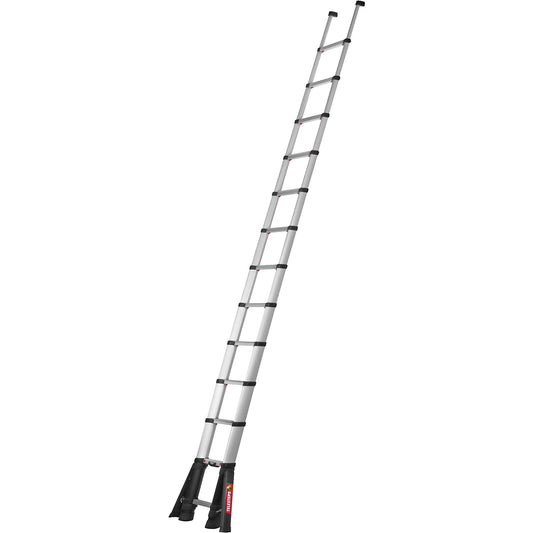 PRIME LINE telescopic lean-to ladder, with folding stabilisers, 80 mm step depth, 13 steps.