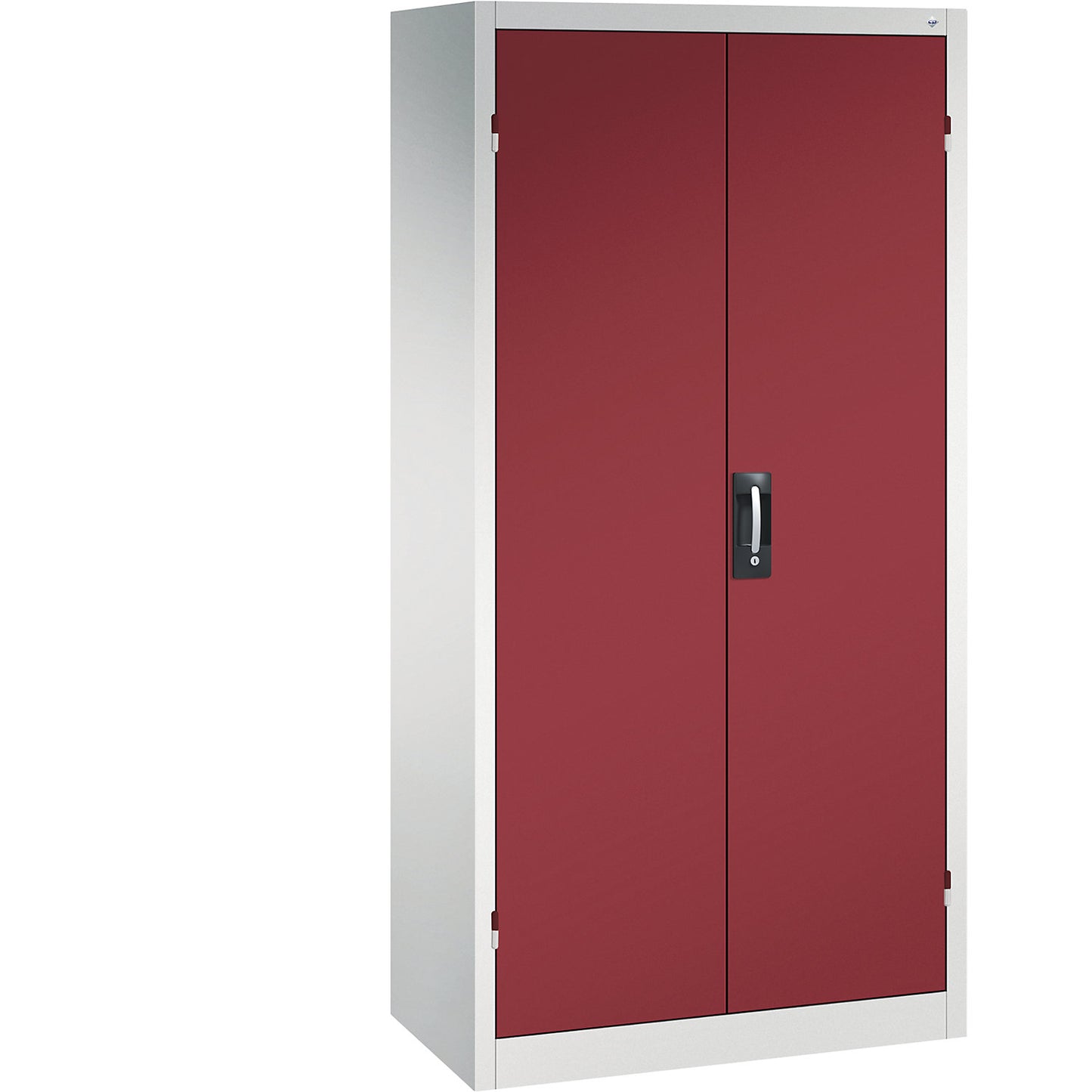 BASIC battery charging cabinet, with solid panel doors, light grey / ruby red.