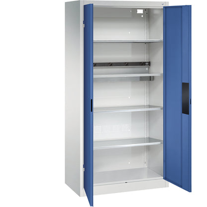 BASIC battery charging cabinet, with solid panel doors, light grey / gentian blue.