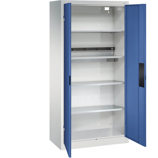 BASIC battery charging cabinet, with solid panel doors, light grey / gentian blue.