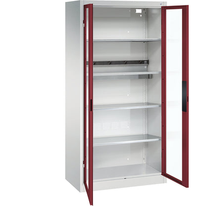 BASIC battery charging cabinet, with vision panel doors, light grey / ruby red.