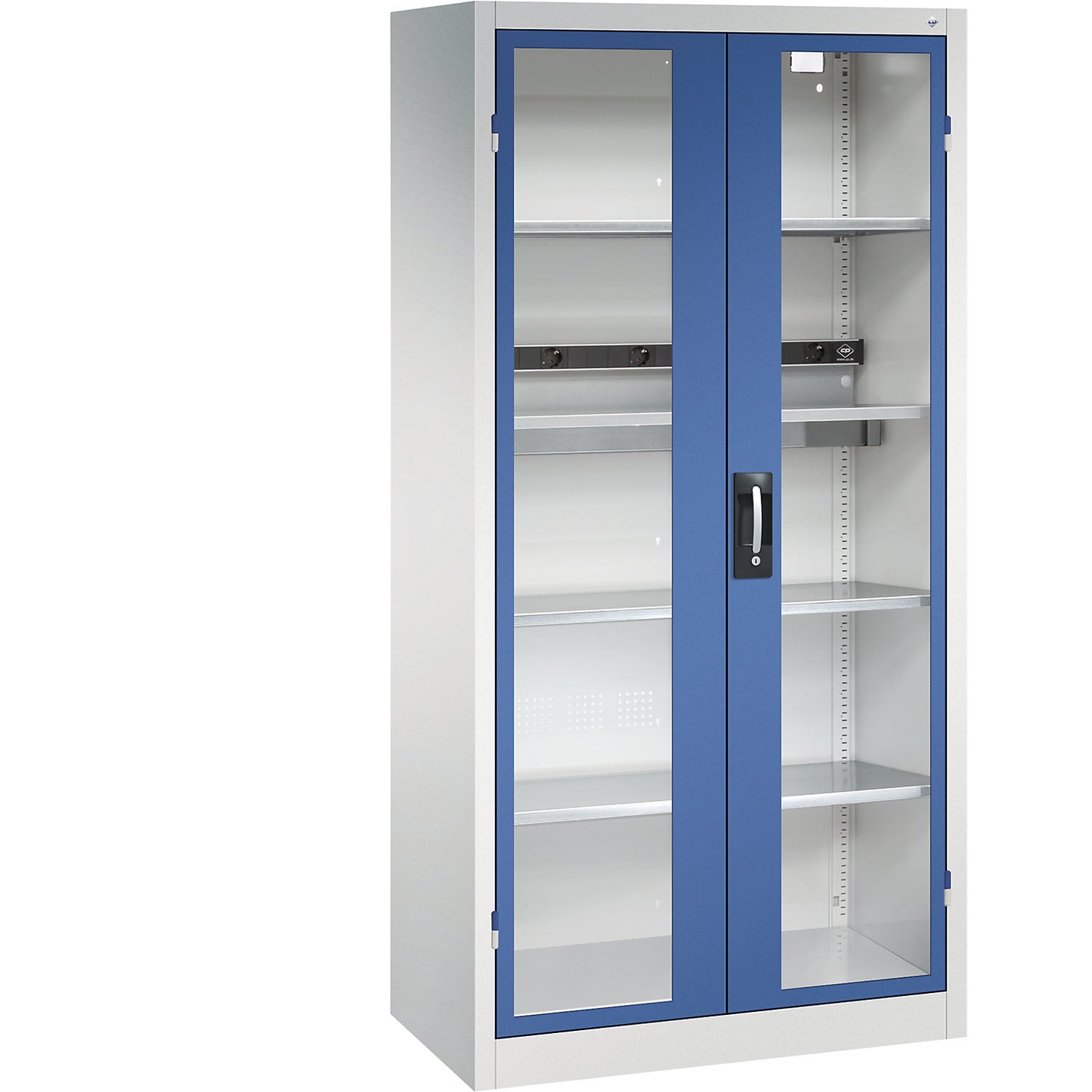 BASIC battery charging cabinet, with vision panel doors, light grey / gentian blue.