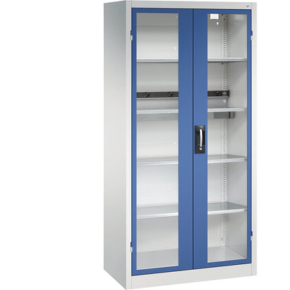 BASIC battery charging cabinet, with vision panel doors, light grey / gentian blue.