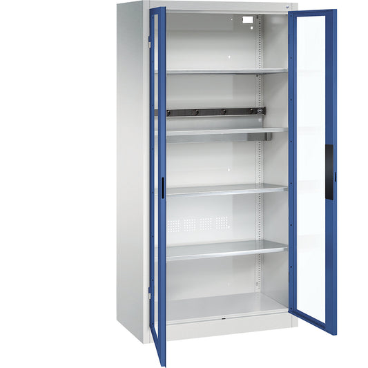 BASIC battery charging cabinet, with vision panel doors, light grey / gentian blue.