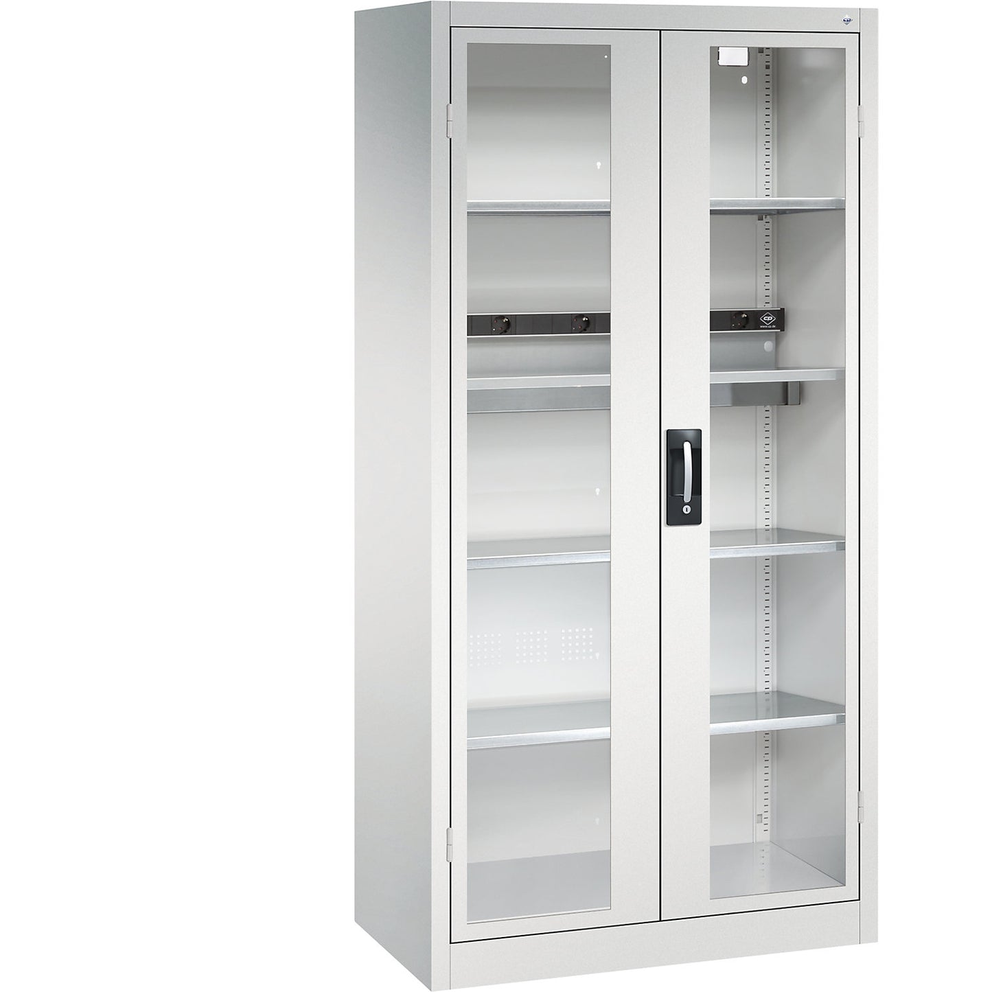 BASIC battery charging cabinet, with vision panel doors, light grey.