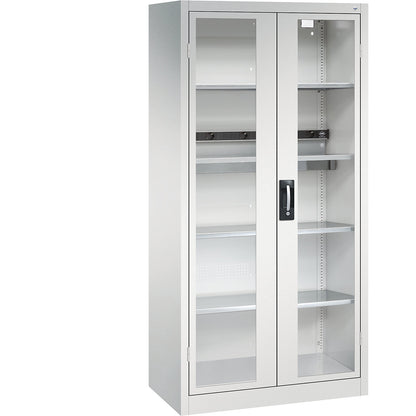 BASIC battery charging cabinet, with vision panel doors, light grey.